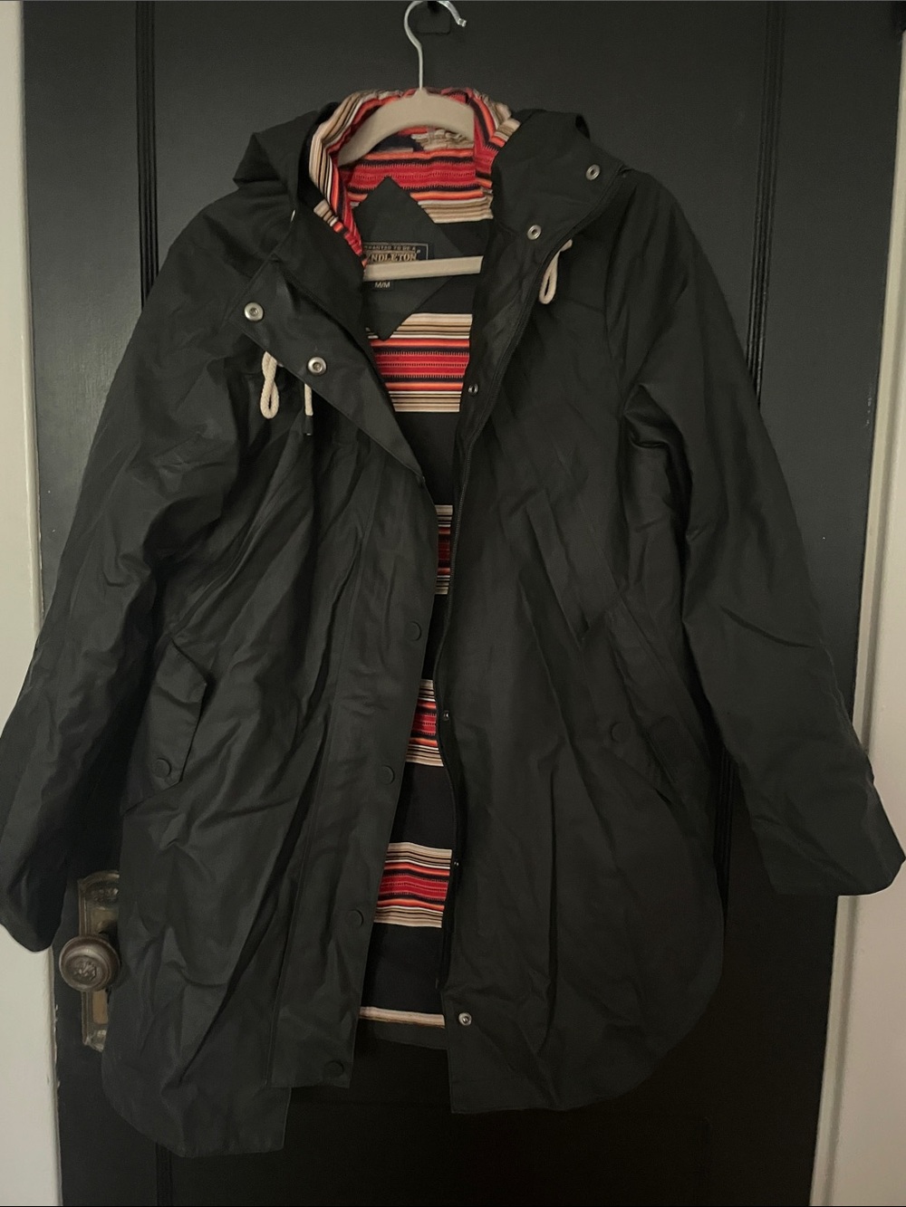 Pendleton Black Hooded Trench Coat with Striped Liner